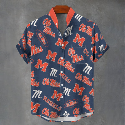 University of Mississippi (Ole Miss) - Rebels Stand Collar Shirt|110GSM Imitation Flax