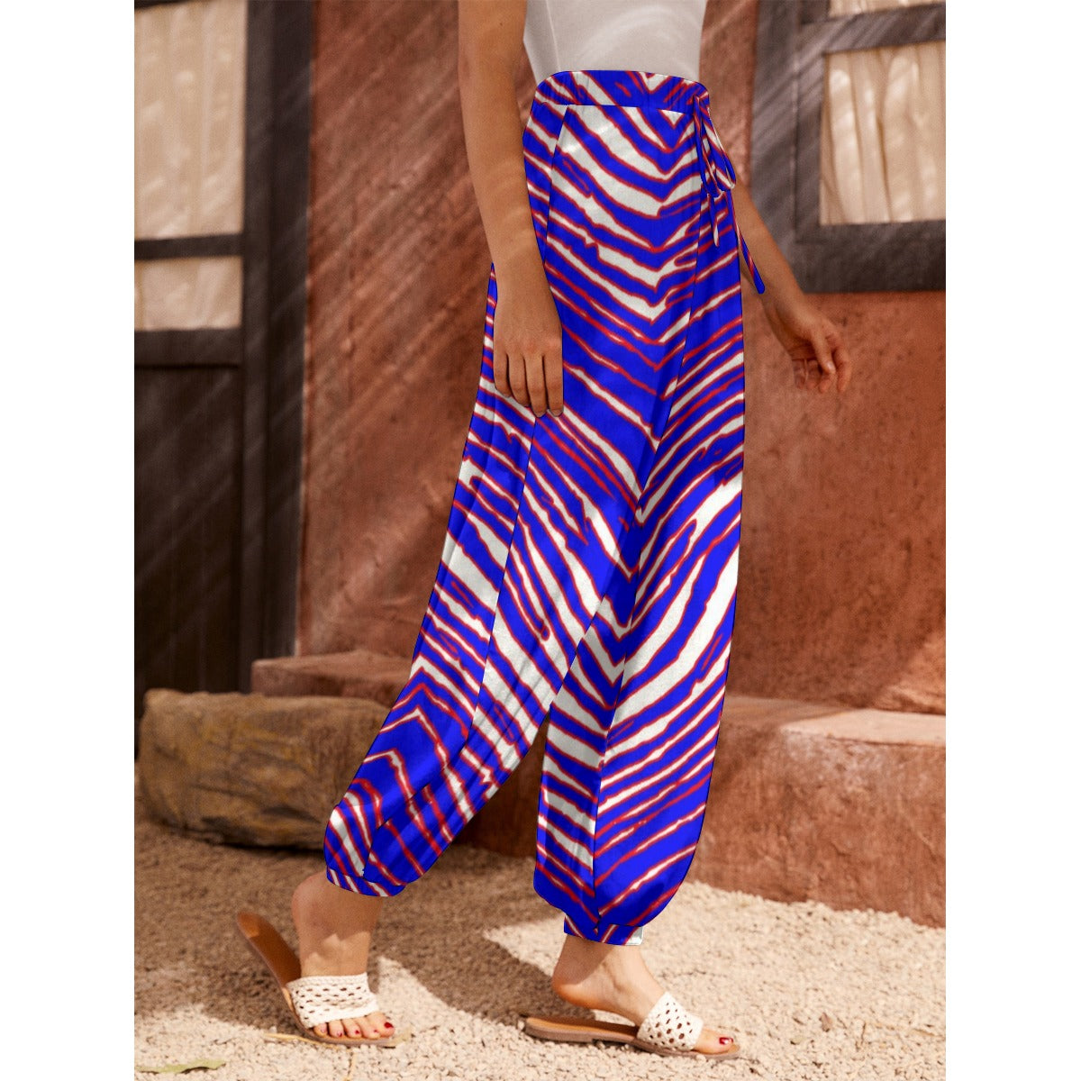 Pantalones de fútbol americano de la NFL Buffalo Bills con estampado de cebra Zubaz para mujer con bolsillos