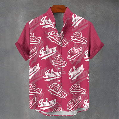 Indiana University Bloomington - Hoosiers Stand Collar Shirt|110GSM Imitation Flax