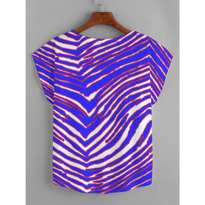 Camiseta de fútbol americano de la NFL Buffalo Bills con estampado de cebra Zubaz para mujer con dobladillo curvo (talla grande)