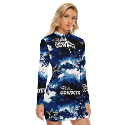 Nfl Football Dallas Cowboys tie dye  Women's Zip Front Tight Dress