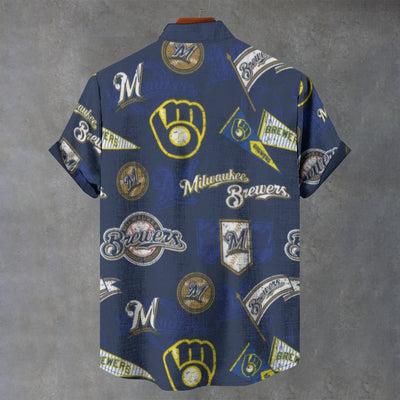 Milwaukee Brewers Stand Collar Shirt in 110GSM Imitation Flax for Ultimate Comfort and Style