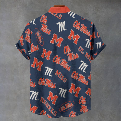 University of Mississippi (Ole Miss) - Rebels Stand Collar Shirt|110GSM Imitation Flax