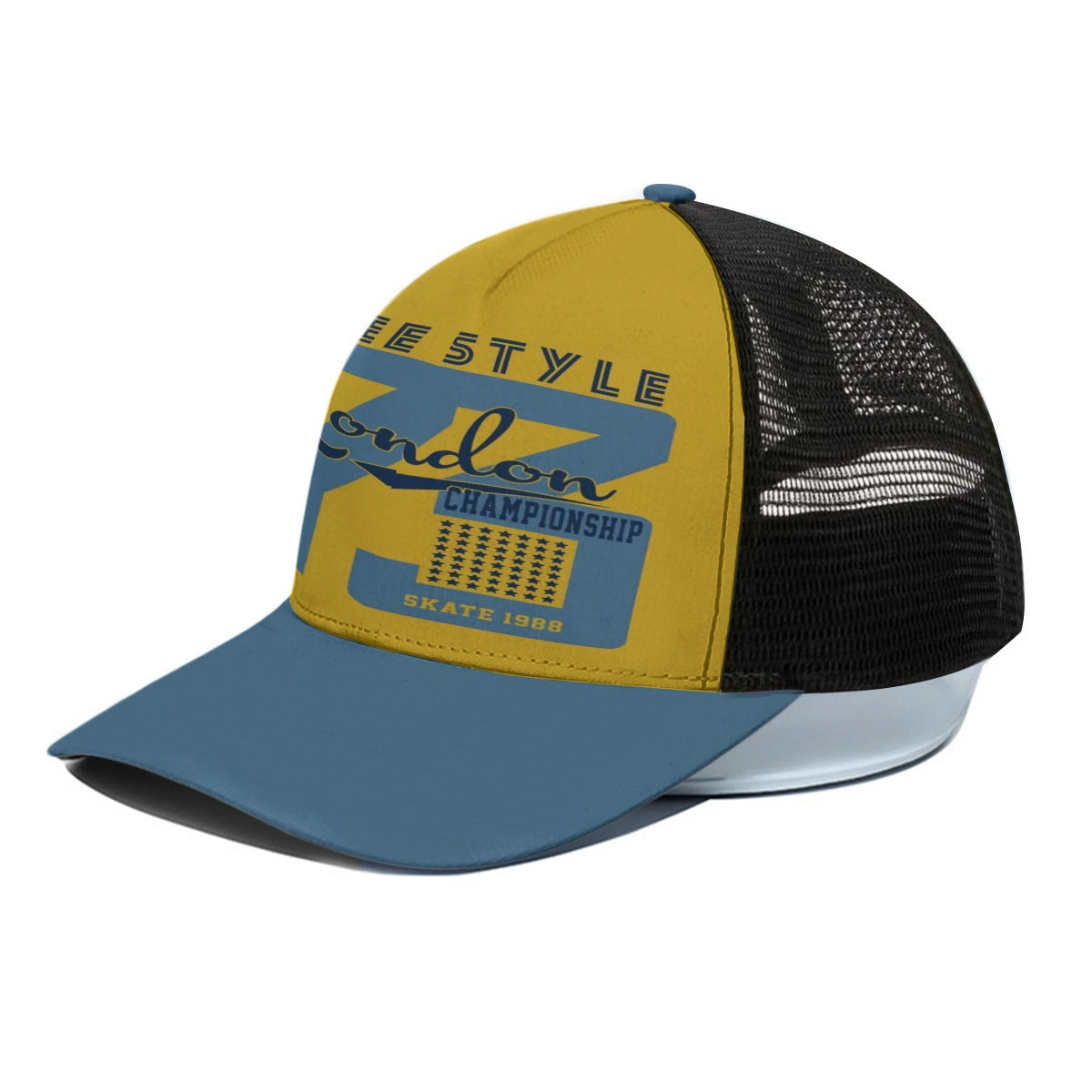 London free style skateoard yellow blue Unisex Trucker Hat With Black Half-mesh - Jacketon