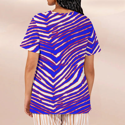 Camiseta holgada de manga corta con cuello en V para mujer con estampado de cebra de los Buffalo Bills de la NFL