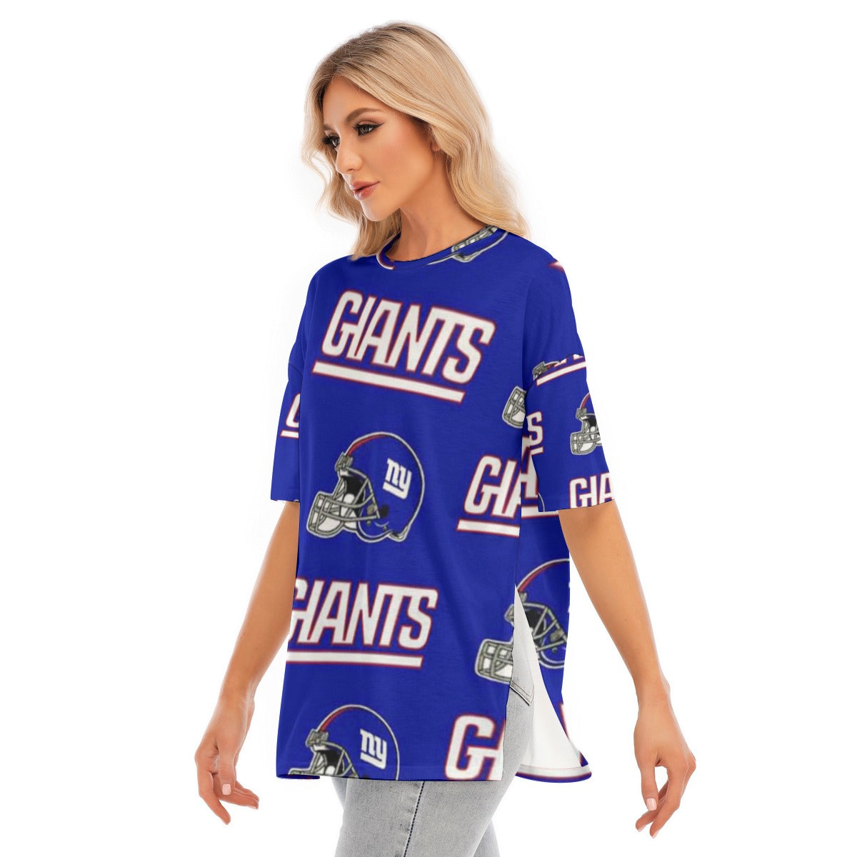 New York Giants Women's Short Sleeve T-Shirt with Hem Split for Casual Style