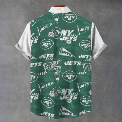 New York Jets Stand Collar Shirt|110GSM Imitation Flax