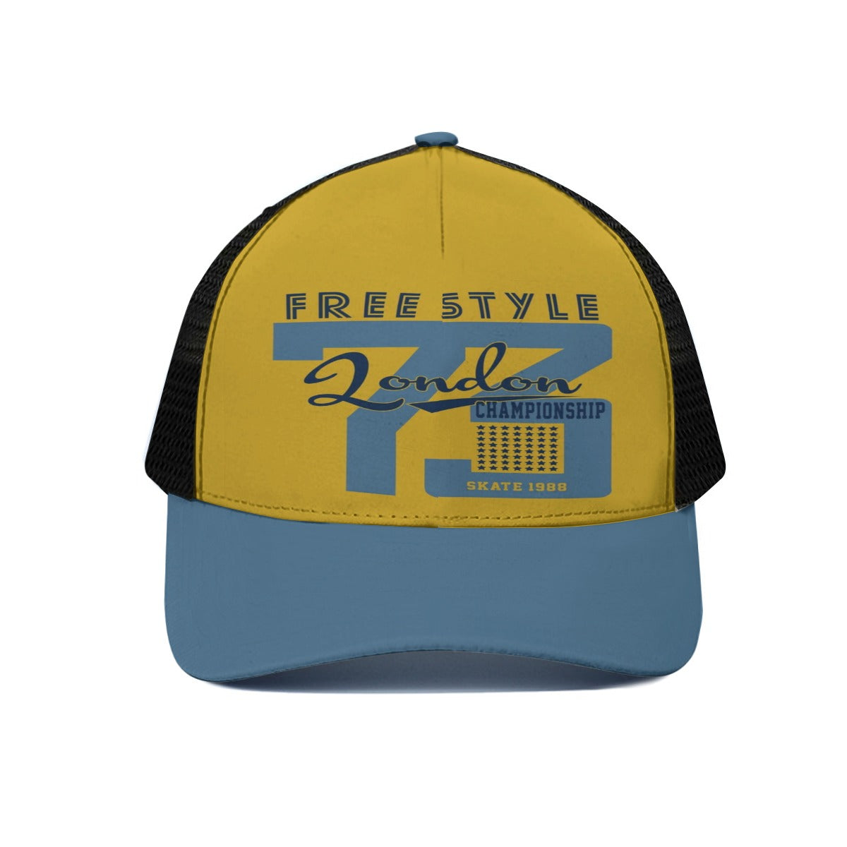London free style skateoard yellow blue Unisex Trucker Hat With Black Half-mesh - Jacketon