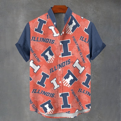 University of Illinois Fighting Illini Linen Style Stand Collar Shirt