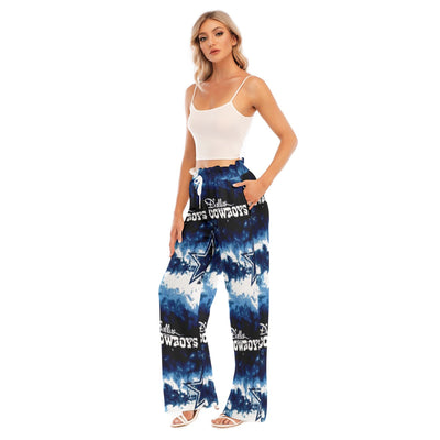 Nfl Football Dallas Cowboys tie dye Women's Waist Fungus Edge Wide-leg Pants