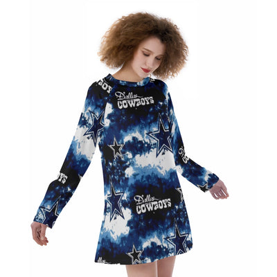 Nfl Football Dallas Cowboys tie dye Women's Raglan Sleeve Dress
