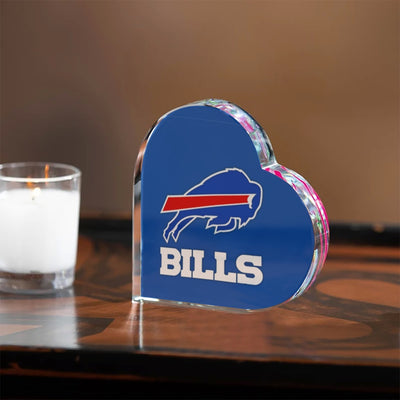 Adorno de escritorio acrílico en forma de corazón con estampado de cebra de los Buffalo Bills de fútbol americano de la NFL