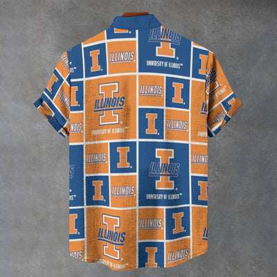 University of Illinois Fighting Illini Linen Style Stand Collar Shirt