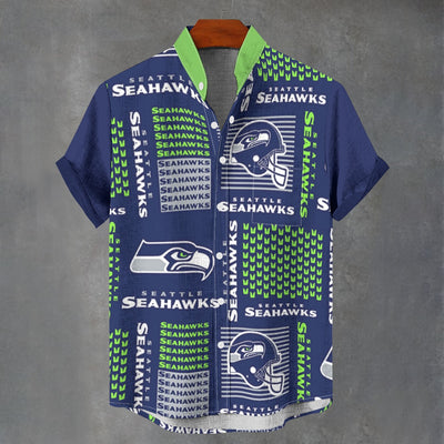Seattle Seahawks Stand Collar Shirt|110GSM Imitation Flax