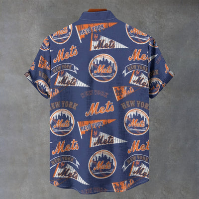 New York Mets Stand Collar Shirt in 110GSM Imitation Flax for Ultimate Comfort and Style