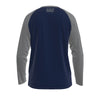 Camiseta deportiva universitaria de mezclilla vintage de manga larga para hombre con mangas raglán