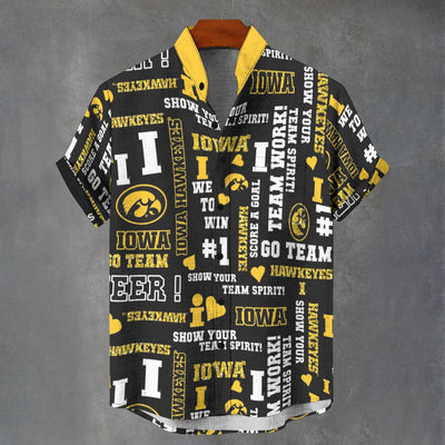 University of Iowa - Hawkeyes Stand Collar Shirt|110GSM Imitation Flax