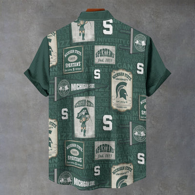 Michigan State University - Spartans Stand Collar Shirt|110GSM Imitation Flax