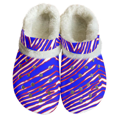 Zuecos clásicos con estampado de cebra y forro polar de los Buffalo Bills de la NFL