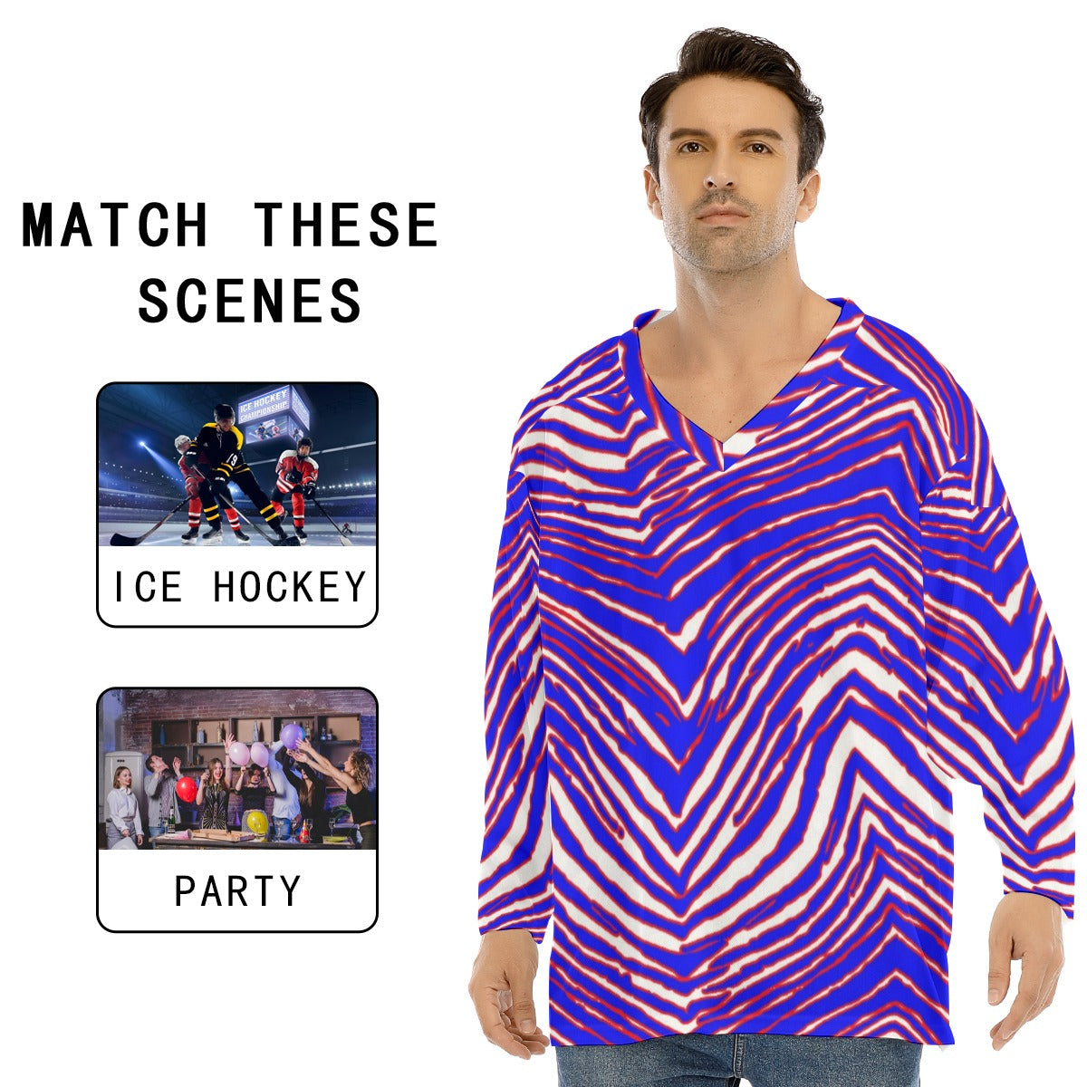 Camiseta de hockey sobre hielo con cuello en V y estampado de cebra de los Buffalo Bills de la NFL