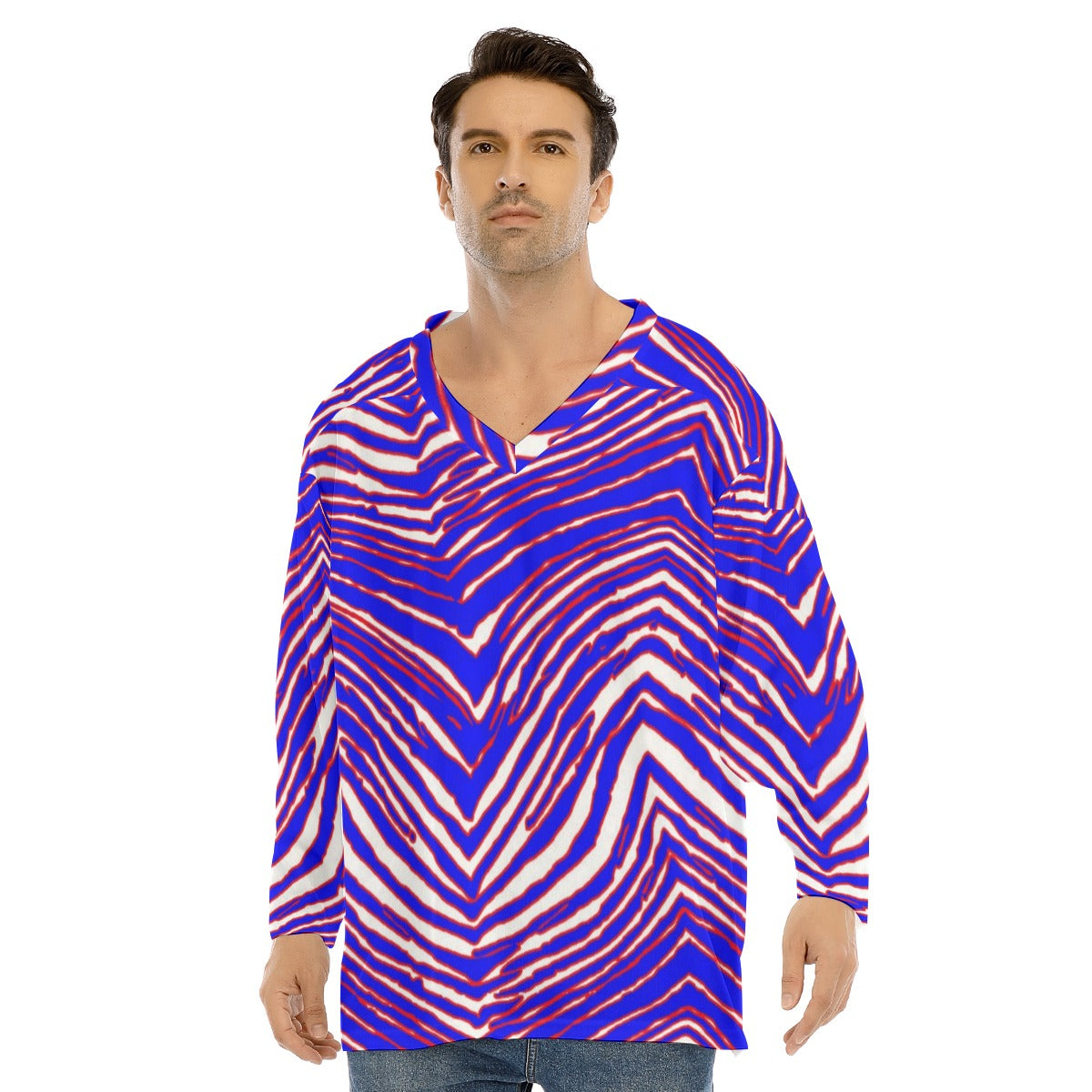 Camiseta de hockey sobre hielo con cuello en V y estampado de cebra de los Buffalo Bills de la NFL