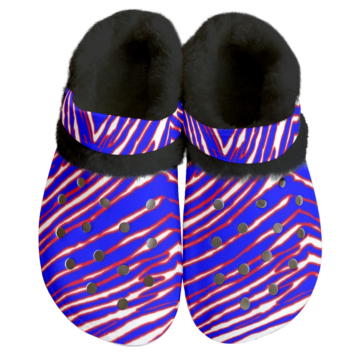 Zuecos clásicos con estampado de cebra y forro polar de los Buffalo Bills de la NFL