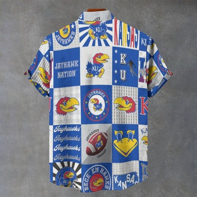 University of Kansas - Jayhawks Stand Collar Shirt|110GSM Imitation Flax