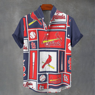 St Louis Cardinals Stand Collar Shirt Imitation Flax Breathable Fabric