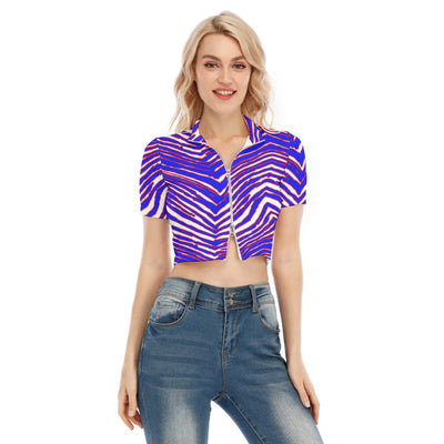 Camiseta de manga corta para mujer con estampado de cebra de los Buffalo Bills de la NFL con cremallera bidireccional