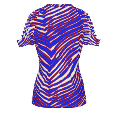 Camiseta de fútbol americano de la NFL Buffalo Bills con estampado de cebra Zubaz para mujer, rasgada