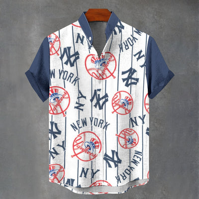 New York Yankees Stand Collar Shirt in 110GSM Imitation Flax for Ultimate Comfort and Style
