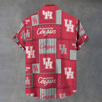 University of Houston Cougars Stand Collar Shirt Imitation Flax 110GSM