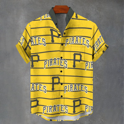 Pittsburgh Pirates Stand Collar Shirt in 110GSM Imitation Flax for Ultimate Comfort and Style