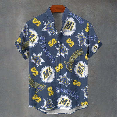 Seattle Mariners Stand Collar Shirt in 110GSM Imitation Flax for Ultimate Comfort and Style