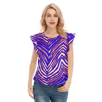 Camiseta de cuello redondo con mangas con volantes para mujer con estampado de cebra de los Buffalo Bills de la NFL