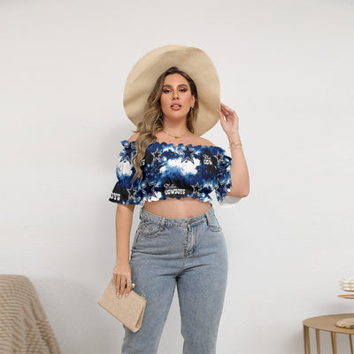 Nfl Football Dallas Cowboys tie dye Women's Off-shoulder Cropped Top With Short Puff Sleeve