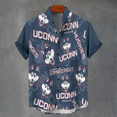 University of Connecticut - Huskies Stand Collar Shirt|110GSM Imitation Flax