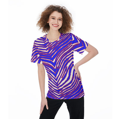 Camiseta de cuello redondo para mujer con estampado de cebra de los Buffalo Bills de la NFL | Jersey de 180 g/m²