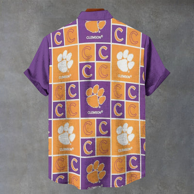 Clemson Tigers University Stand Collar Shirt in 110GSM Imitation Flax