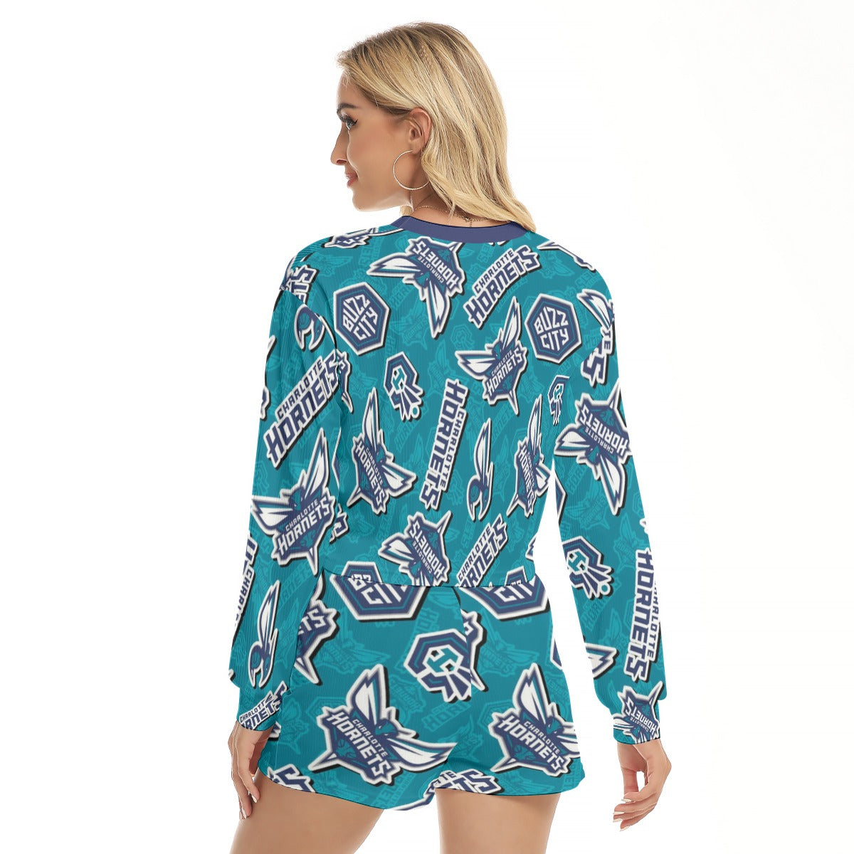 Conjunto de sudadera y pantalón corto de baloncesto de la NBA para mujer de los Charlotte Hornets
