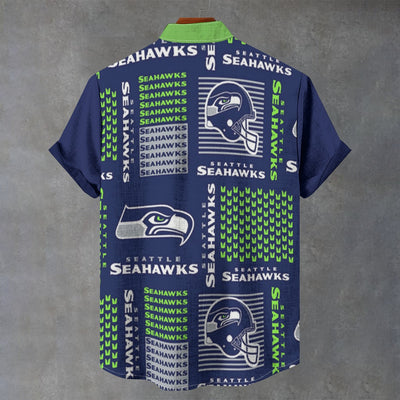 Seattle Seahawks Stand Collar Shirt|110GSM Imitation Flax
