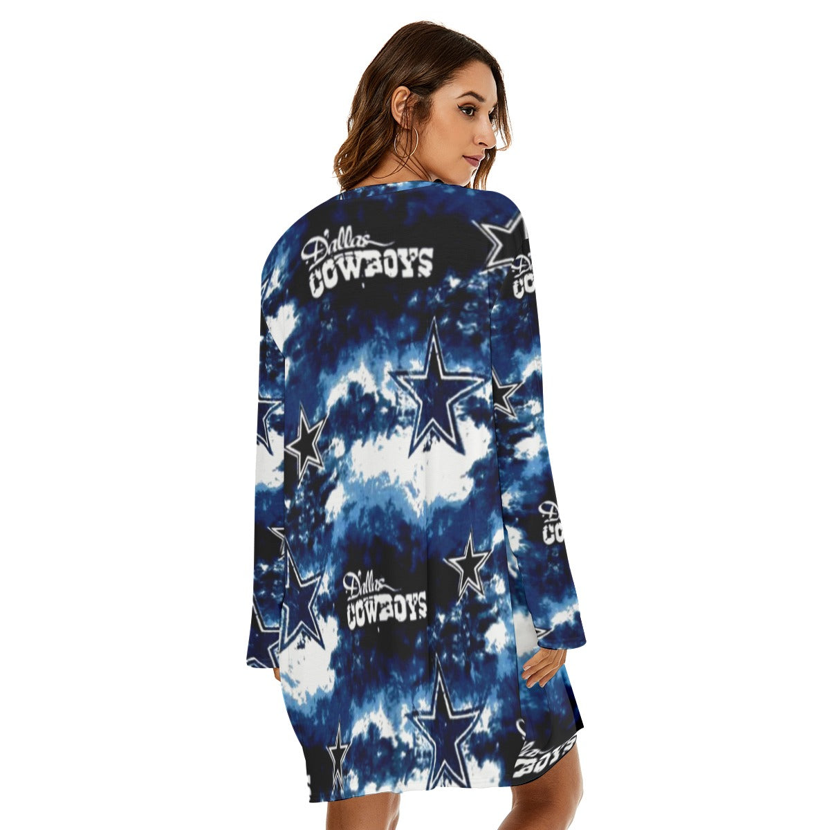 Nfl Football Dallas Cowboys tie dye  Women's Loose Crew Neck Dress