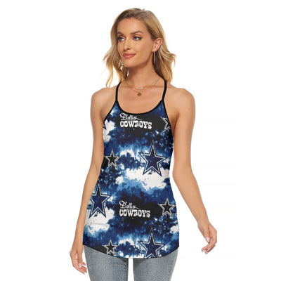 Camiseta sin mangas cruzada con espalda abierta para mujer de los Dallas Cowboys de fútbol americano de la NFL con teñido anudado