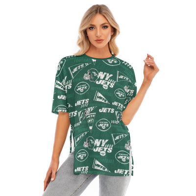 New York Jets Women's Short Sleeve Hem Split T-Shirt for Casual Summer Style