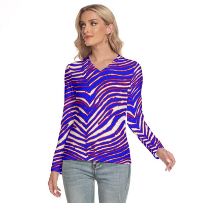 Camiseta de manga larga con cuello en V para mujer con estampado de cebra de los Buffalo Bills de la NFL