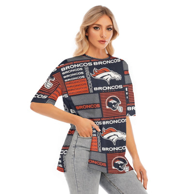 Denver Broncos Women's Short Sleeve Hem Split T-Shirt for Casual Summer Style