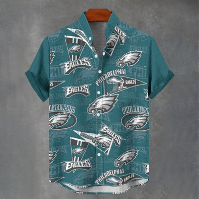 Philadelphia Eagles Men's Stand Collar Shirt Made with 110GSM Imitation Flax