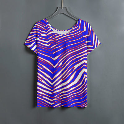 Camiseta de cuello redondo para mujer con estampado de cebra de los Buffalo Bills de la NFL y mangas raglán