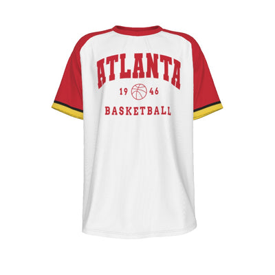 Atlanta Hawks 1946 vintage style basketball ba red wite raglan O-neck Short Sleeve T-shirt