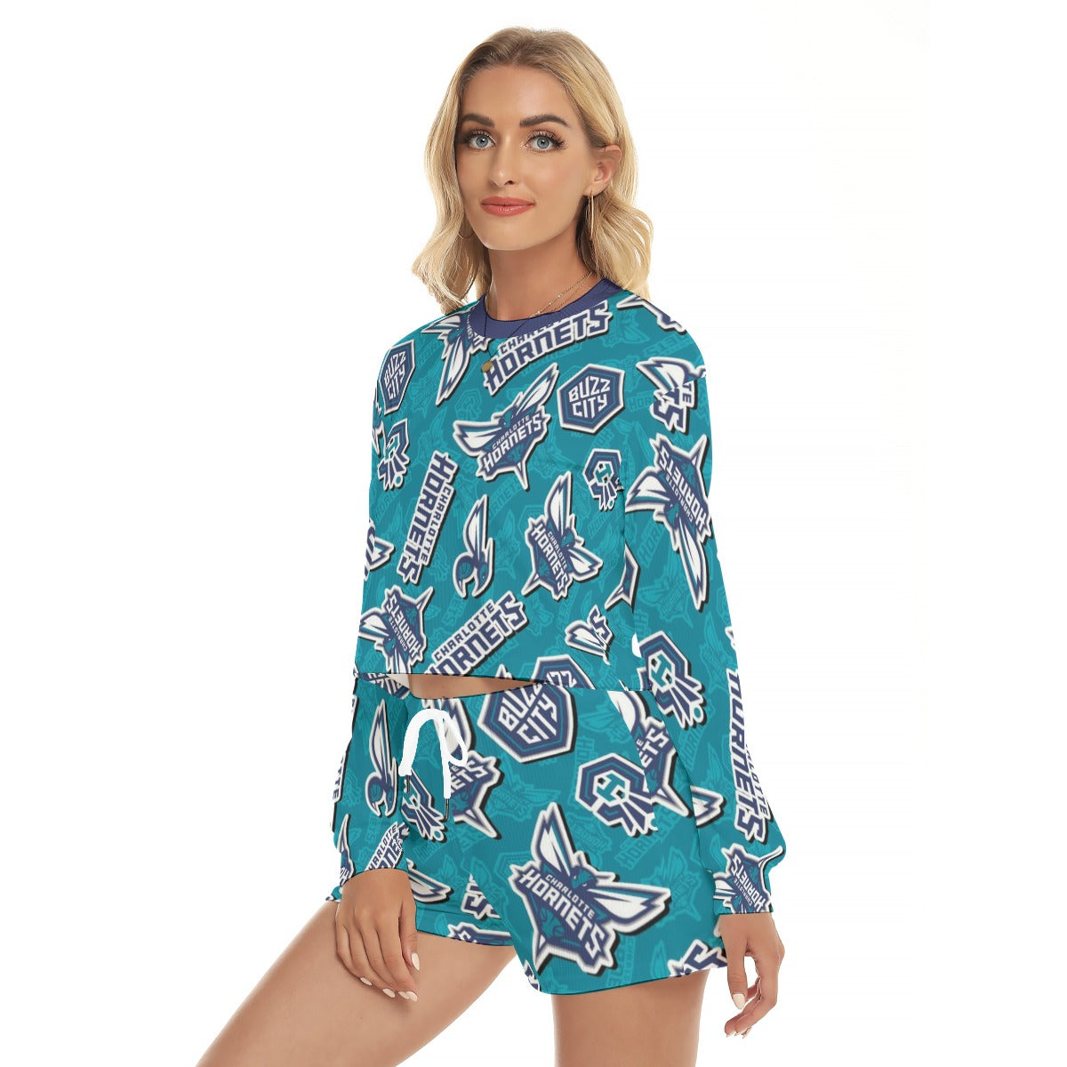 Conjunto de sudadera y pantalón corto de baloncesto de la NBA para mujer de los Charlotte Hornets